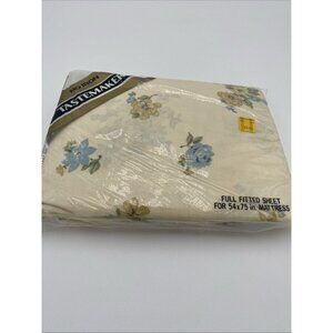 Vintage Tastemaker Fitted Sheet Full Size White Blue Floral Made in USA NEW NOS
